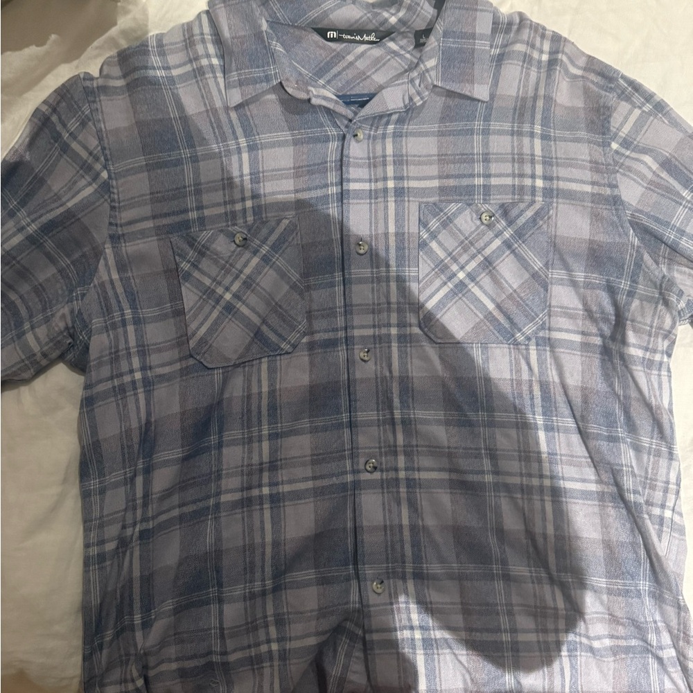 Travis Mathew Blue and Gray Plaid Button Down Shirt